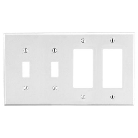 HUBBELL WIRING DEVICE-KELLEMS Wallplate, 4-Gang, 2) Toggle 2) Decorator, White P2262W